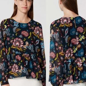 LOFT Teal Floral Peplum Blouse